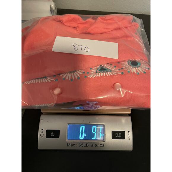 Bob Mackie Wearable Art Womens Top Size 1X Coral Linen Blend Embroidered Artsy - Picture 7 of 7